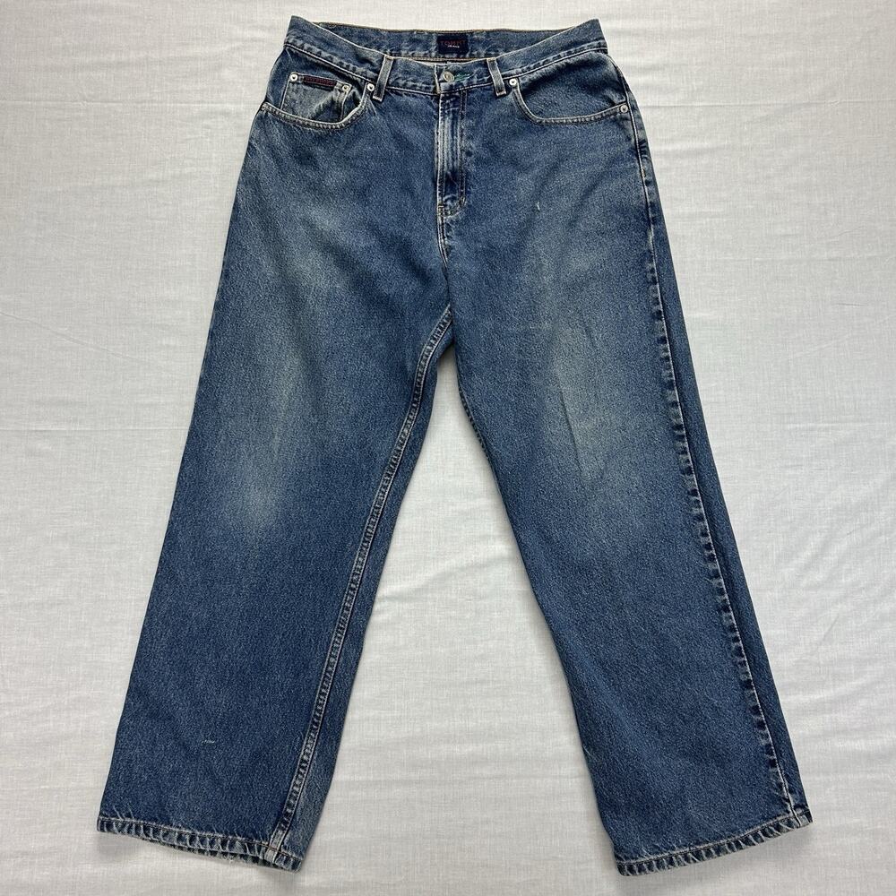 Vintage Tommy Hilfiger Jeans Mens 33x30 Blue Tommy Jeans Logo Straight Denim